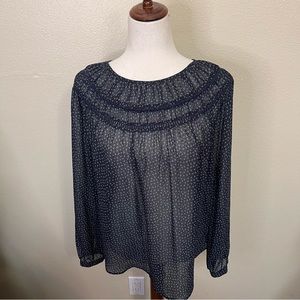 Vince Camuto Navy Blue Floral Sheer Blouse Size S